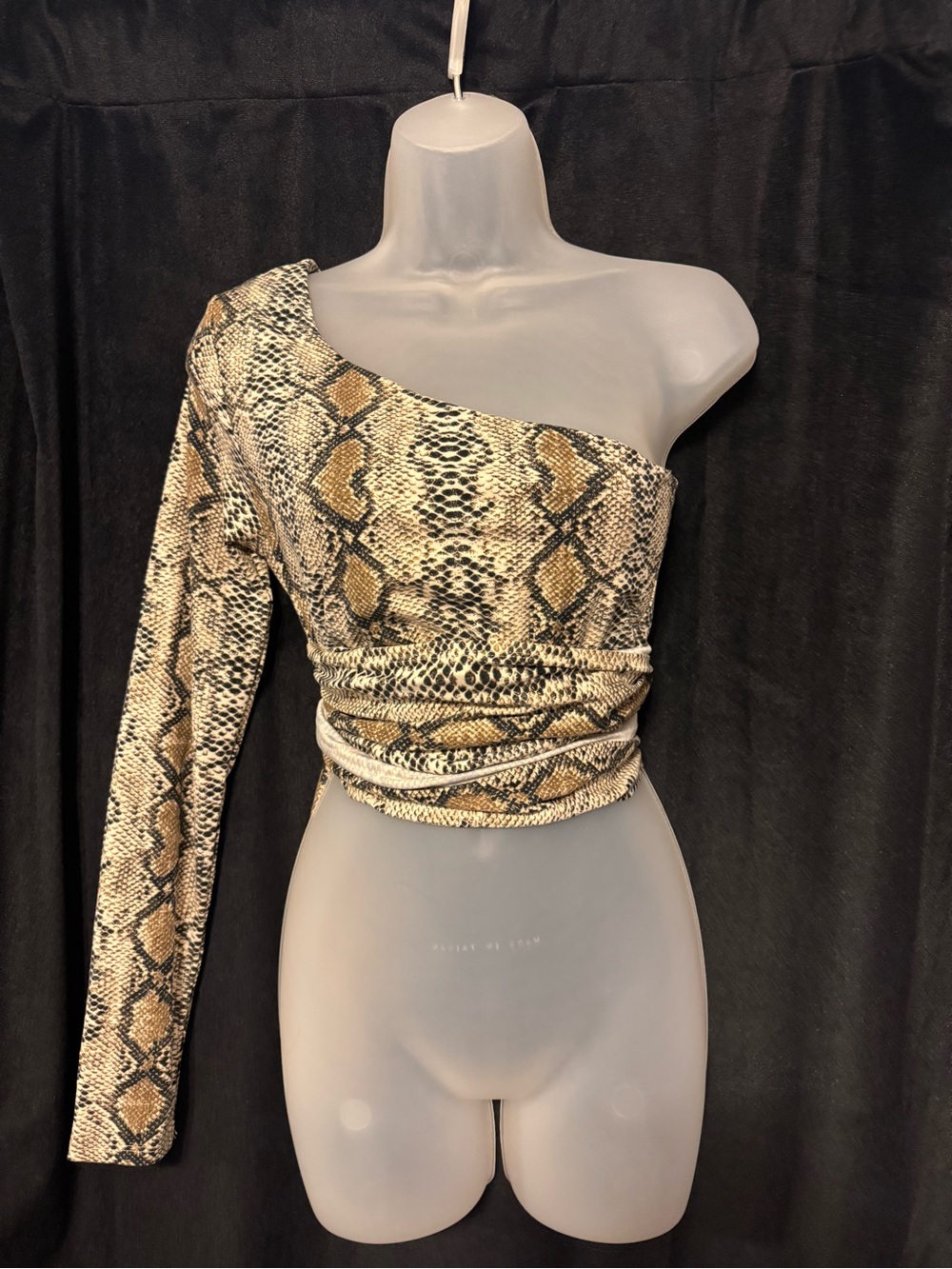 Forever 21 One-Shoulder Snake Print Wrap Crop Top - Tan/Black